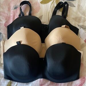 3 NWT Lane Bryant Cacique Collection Women's Black and Cream strapless bras.